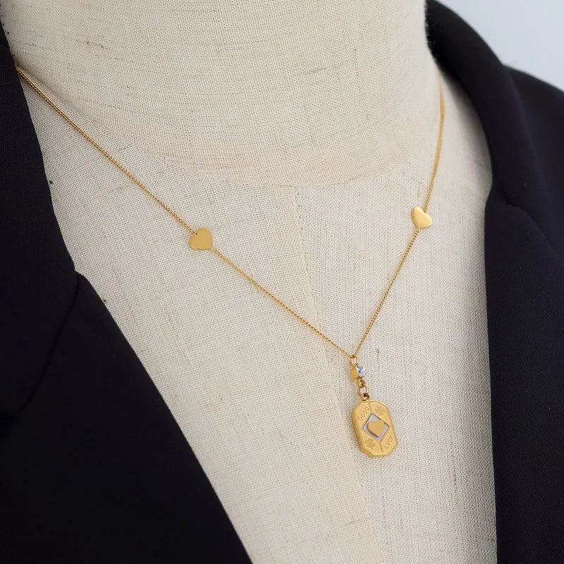 18K Light Embossed Goodluck Square Chain Necklace