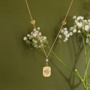 18K Light Embossed Goodluck Square Chain Necklace