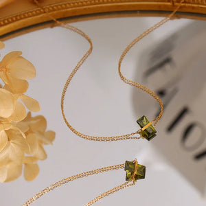 18K Light Emerald Zircon Clavicle Chain Pendant Necklace