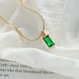18K Light Emerald Zircon Snake Bone Chain Pendant Necklace