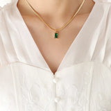 18K Light Emerald Zircon Snake Bone Chain Pendant Necklace