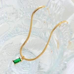 18K Light Emerald Zircon Snake Bone Chain Pendant Necklace
