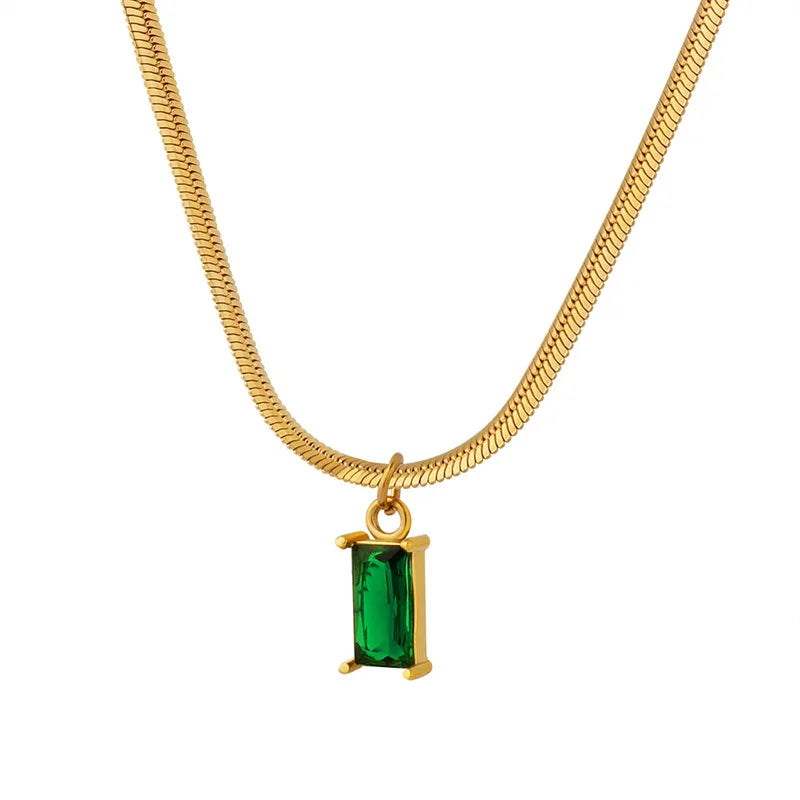18K Light Emerald Zircon Snake Bone Chain Pendant Necklace