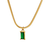 18K Light Emerald Zircon Snake Bone Chain Pendant Necklace