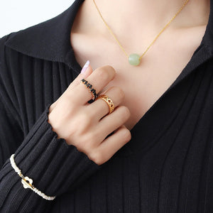 18K Natural Stone Pendant Necklace Bracelet Set