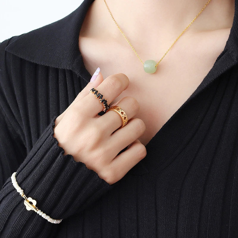 18K Natural Stone Pendant Necklace Bracelet Set