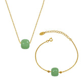 18K Natural Stone Pendant Necklace Bracelet Set