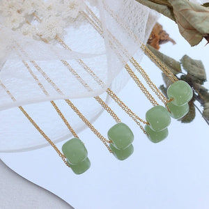 18K Natural Stone Pendant Necklace Bracelet Set