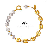 18K Freshwater Pearl Pig Nose Bracelet Vintage Jewelry