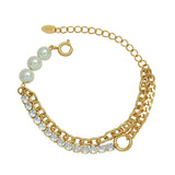 18K Pearl Zircon Double Wrap Bracelet Bangle