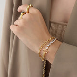 18K Pearl Zircon Double Wrap Bracelet Bangle