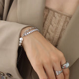 18K Pearl Zircon Double Wrap Bracelet Bangle