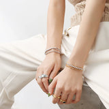 18K Pearl Zircon Double Wrap Bracelet Bangle