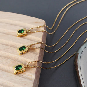 18K Light Square Moon Crystal Pendant Necklace