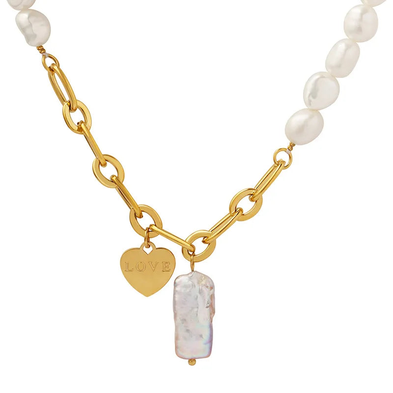 18K Freshwater Pearl Heart Pendant Necklace Baroque Pearl Jewelry