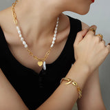 18K Freshwater Pearl Heart Pendant Necklace Baroque Pearl Jewelry