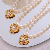 18K Freshwater Pearl Heart Clavicle Chain Necklace Pendant