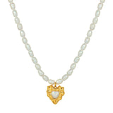 18K Freshwater Pearl Heart Clavicle Chain Necklace Pendant