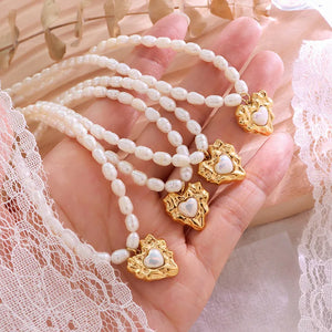 18K Freshwater Pearl Heart Clavicle Chain Necklace Pendant