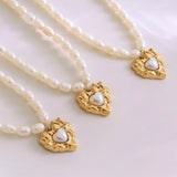 18K Freshwater Pearl Heart Clavicle Chain Necklace Pendant