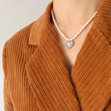 18K Freshwater Pearl Heart Clavicle Chain Necklace Pendant