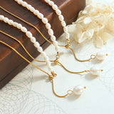 18K Freshwater Pearl Snake Bone Chain Set