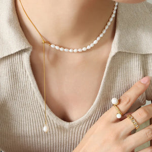 18K Freshwater Pearl Snake Bone Chain Set