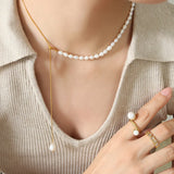 18K Freshwater Pearl Snake Bone Chain Set