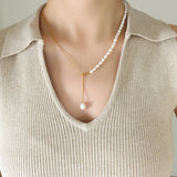 18K Freshwater Pearl Snake Bone Chain Set