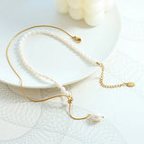 18K Freshwater Pearl Snake Bone Chain Set
