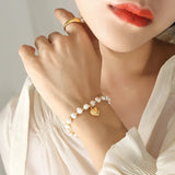 18K Freshwater Pearl Bracelet with Peach Heart Pendant