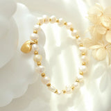 18K Freshwater Pearl Bracelet with Peach Heart Pendant