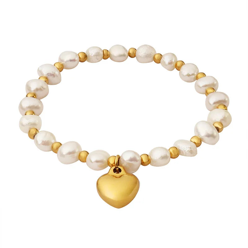 18K Freshwater Pearl Bracelet with Peach Heart Pendant