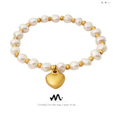 18K Freshwater Pearl Bracelet with Peach Heart Pendant