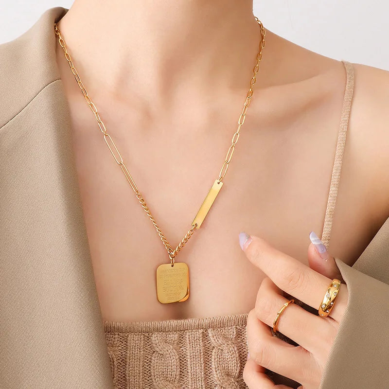 18K Geometric Letter Sweater Chain Necklace Pendant Name Jewelry