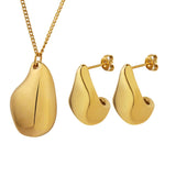 18K Glossy Pendant Necklace Earrings Set Jewelry Gift