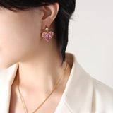 18K Pink Zircon Heart Pendant Earrings Necklace Set