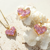 18K Pink Zircon Heart Pendant Earrings Necklace Set