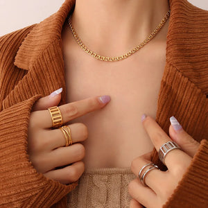 18K Geometric Necklace Bracelet Set Chunky Jewelry