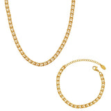 18K Geometric Necklace Bracelet Set Chunky Jewelry