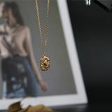 18K Textured Star Sweater Chain Pendant Necklace For Women