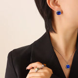 18K Natural Crystal Stone Pendant Necklace Earrings Set