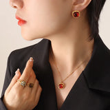 18K Natural Crystal Stone Pendant Necklace Earrings Set