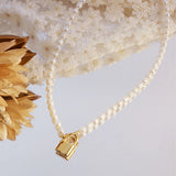 18K Light Natural Freshwater Pearl OT Buckle Lock Necklace Pendant