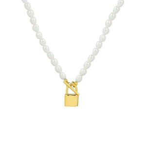 18K Light Natural Freshwater Pearl OT Buckle Lock Necklace Pendant