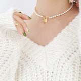 18K Light Natural Freshwater Pearl OT Buckle Lock Necklace Pendant