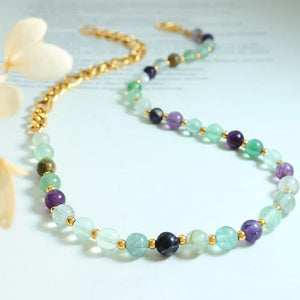 18K Natural Stone Beaded Clavicle Chain Necklace Choker