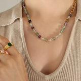 18K Natural Stone Beaded Clavicle Chain Necklace Choker
