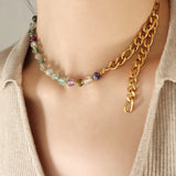18K Natural Stone Beaded Clavicle Chain Necklace Choker