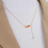 18K Peach Heart Tassel Red Love Pearl Necklace